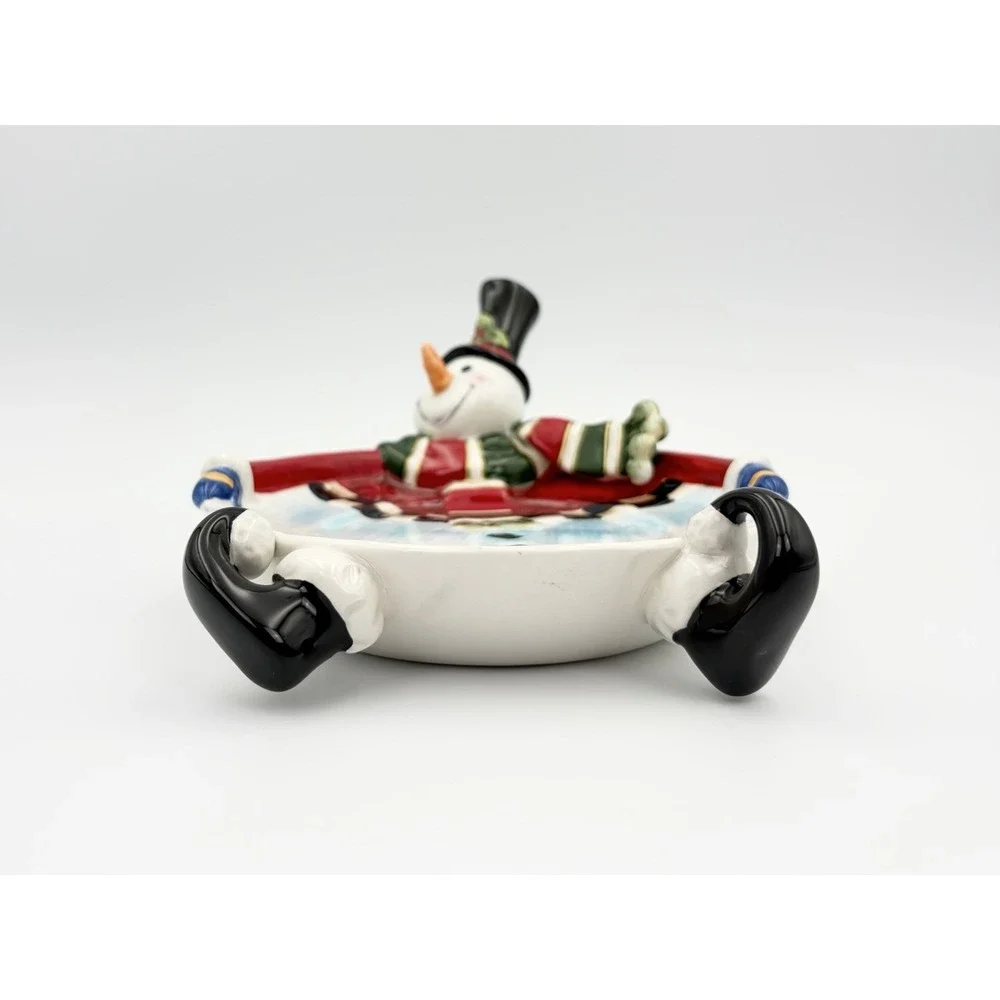 Fitz and Floyd Sullivan Snowman Candle Holder Plate Trinket Dish Vintage 2006